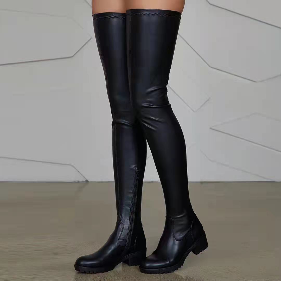 Knee Boots | Round Head Fashion Boots Foreign Trade plus size Chunky Heel