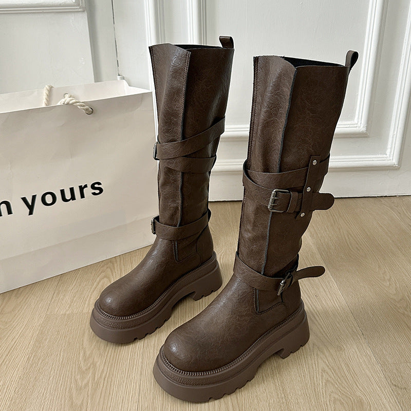 Cowhide Version ~ Thick-Soled Height-Increasing | Versatile Retro Over-The-Knee Boots Knight Boots
