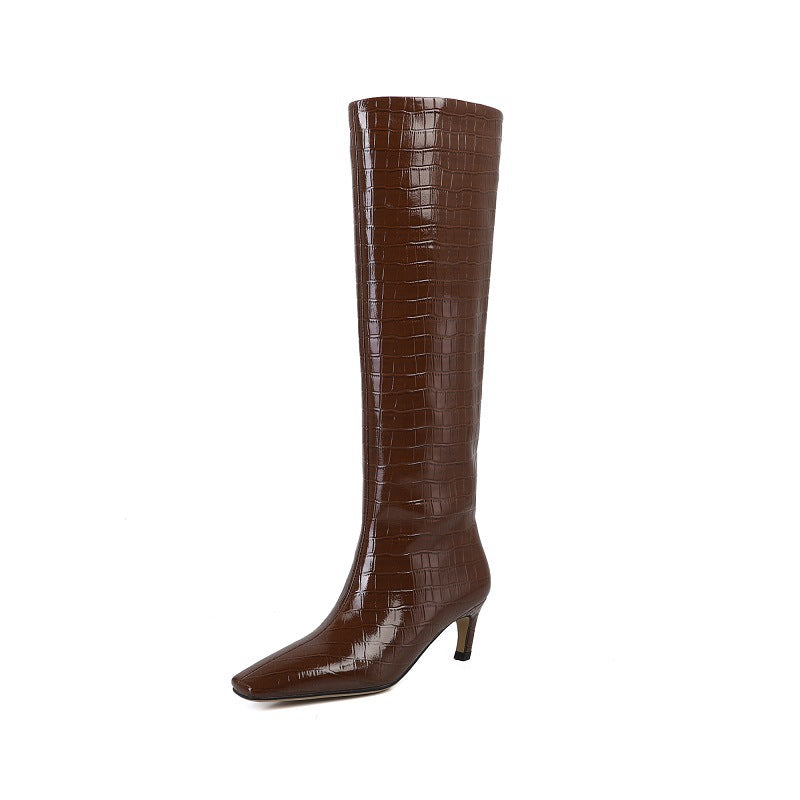 Square toe fashion boots retro Knight boots non-over-the-knee boots