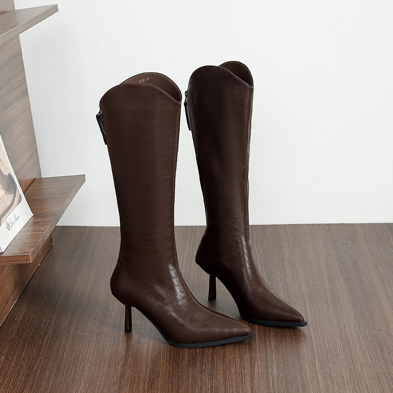 Leather Boots Stiletto Boots over the Knee Women's Boots High Heels High Boots Back Zipper