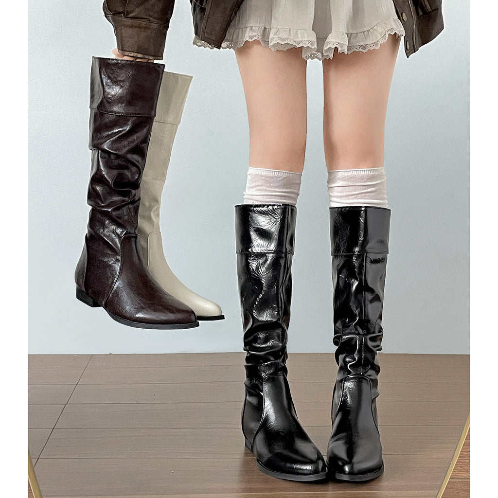 British Pointed Toe Thick Heel Inner Heightening Boots - Slim Retro Knight Boots