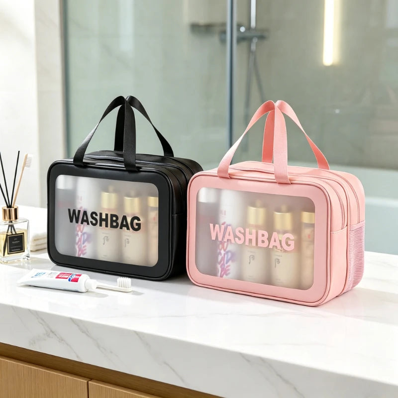 Toiletry Bag Large Capacity Waterproof Frosted PU Double Layer Wet Dry Separation Travel Bath Cosmetic Storage Daily Organizer