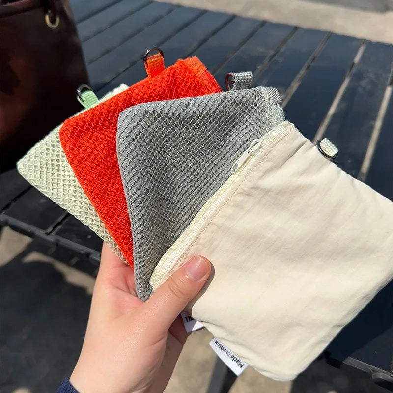 Mesh Travel Makeup Bag for Women Portable Mini Cosmetic Pouch Double Layer Zipper Multi-purpose Coin Purse Credit Card Holder