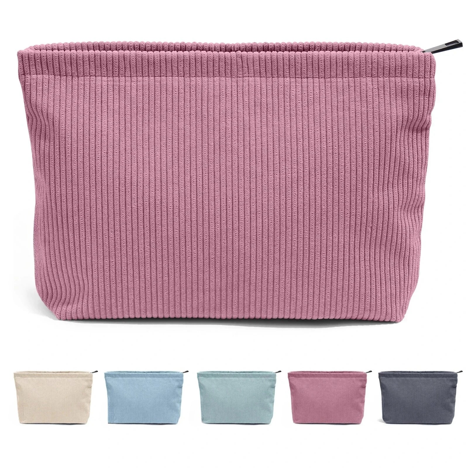 Makeup Bag Large Zipper Corduroy Make Up Pouch for Purse Travel Canvas Cosmetic Organizer for Women Brush Storage Clutch