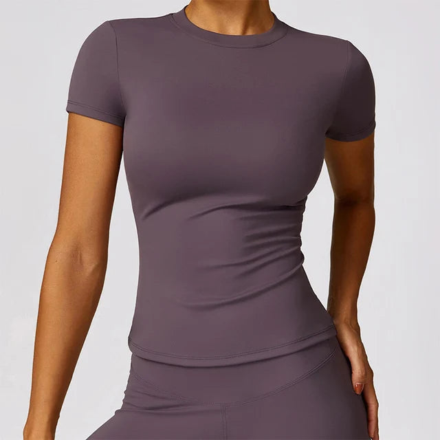 Women's Sports T Shirt Summer Short Sleeve Running Round Neck Breathable Stretchy GYM Yoga Slim Fitness Active Top Tee