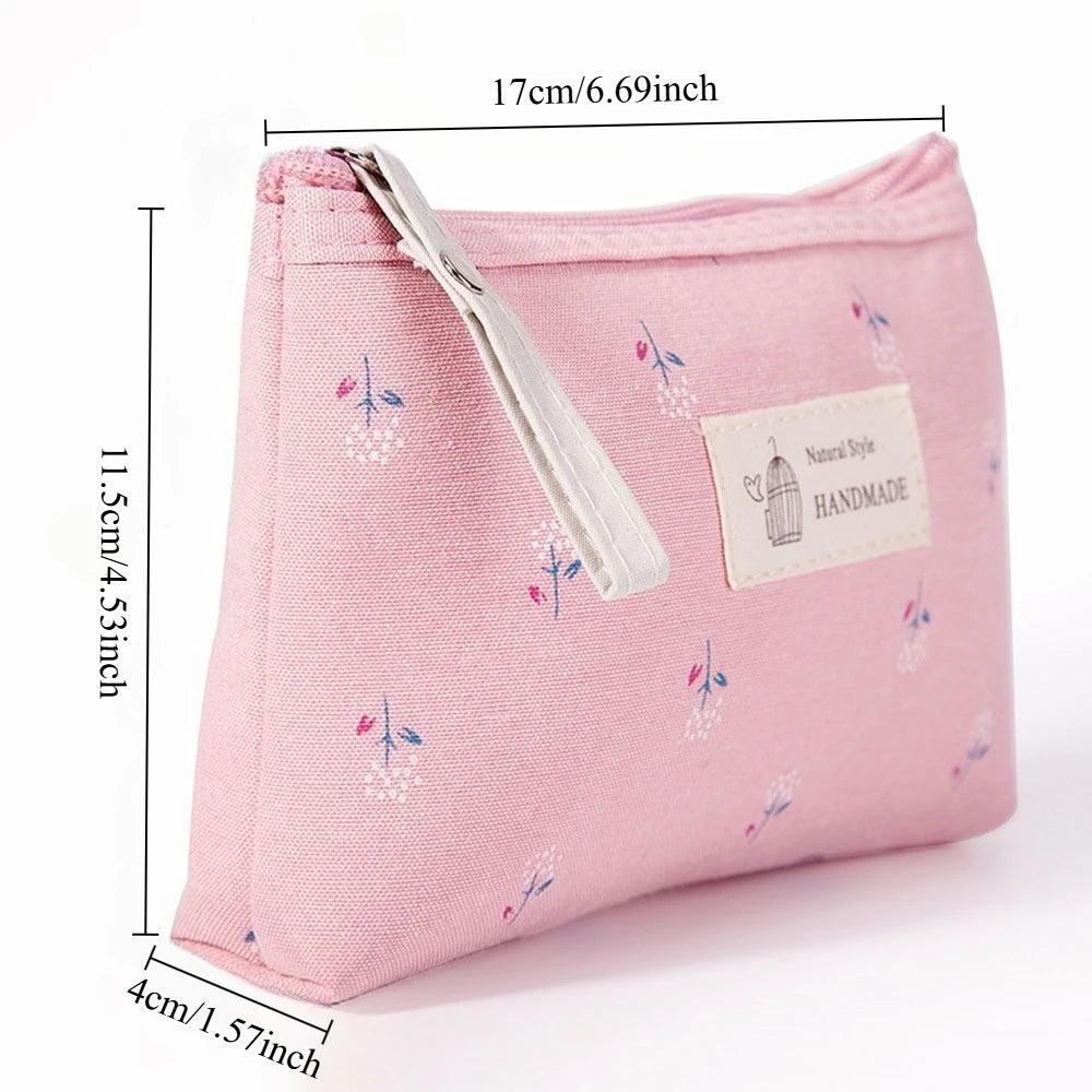 Large Capacity Canvas Waterproof Makeup Bag Ins Floral Portable For Women Girls Pencil Case Toiletry Organizer Storage Bag