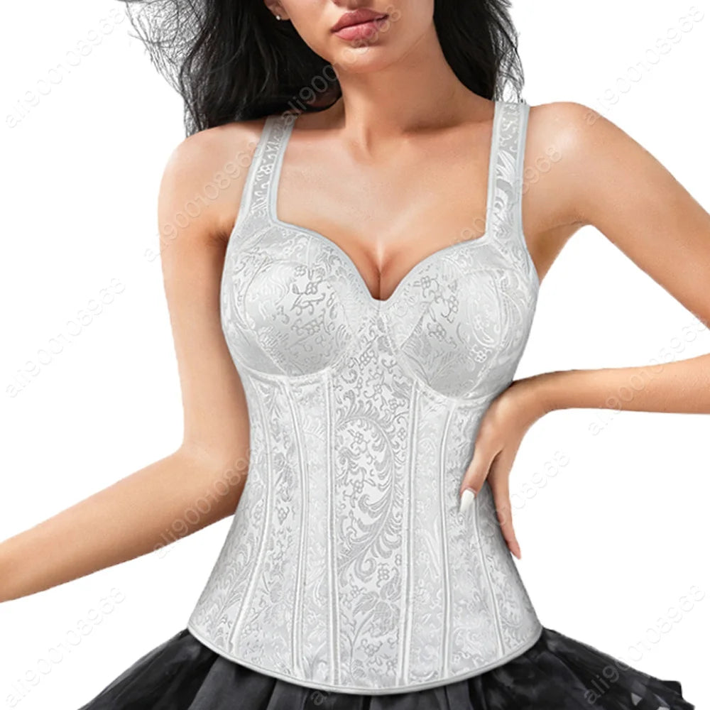 Gothic Corset Dress Women Black Corset with Straps Lace Skirt Burlesque Costume Steampunk Corset Top XS-7XL Plus Size