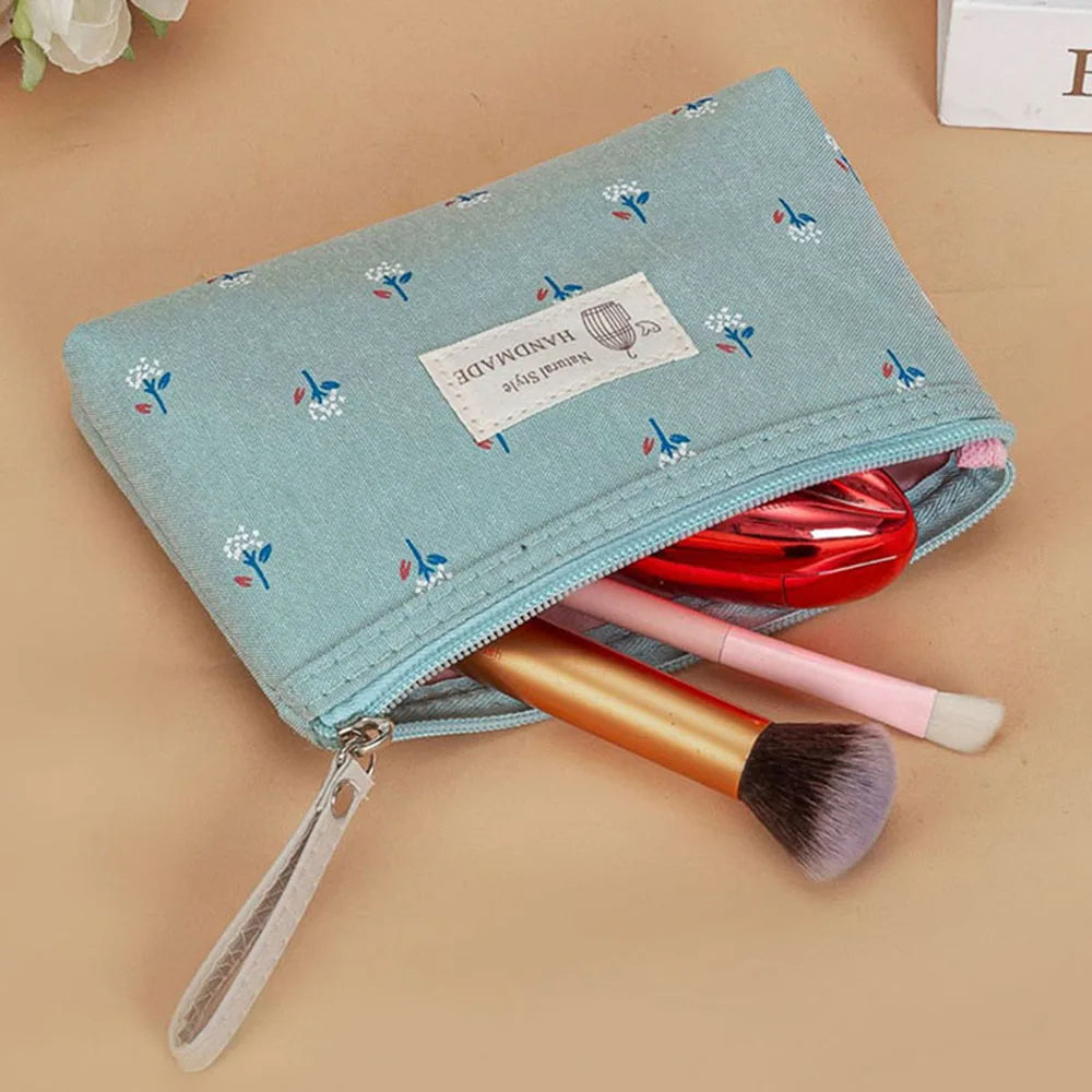 Large Capacity Canvas Waterproof Makeup Bag Ins Floral Portable For Women Girls Pencil Case Toiletry Organizer Storage Bag