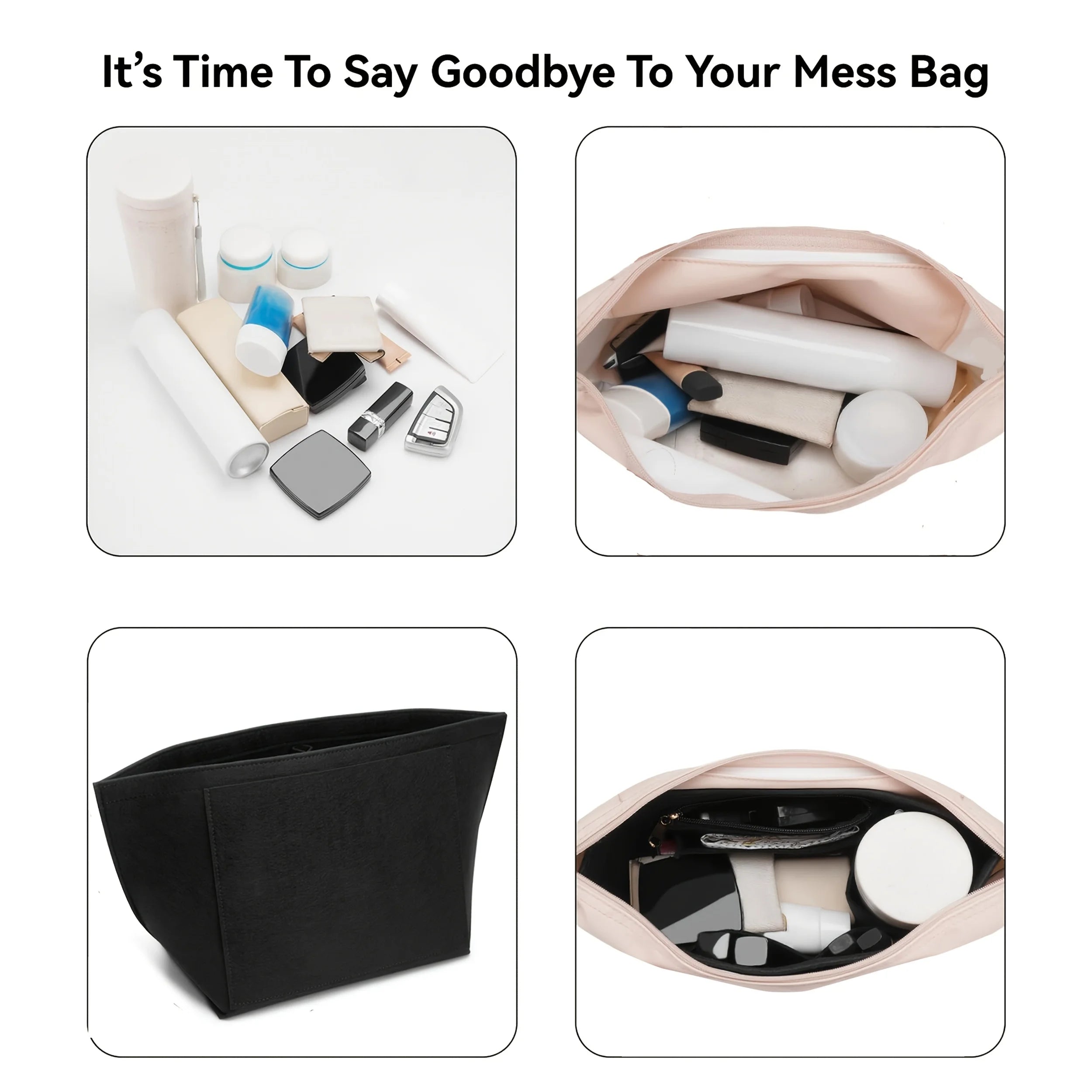 Felt Tote Bag Organizer Insert with Zipper Multi-Pocket Handbag Shaper for Longchamp Large Purse Makeup Storage Travel Liner