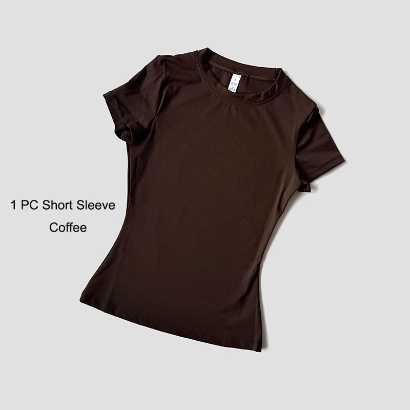 Women's Sports Yoga Set Seamless Knitted Fitness Gym Clothes Sportswear Short Sleeve Crop Top Tracksuits Gym Short Leggings