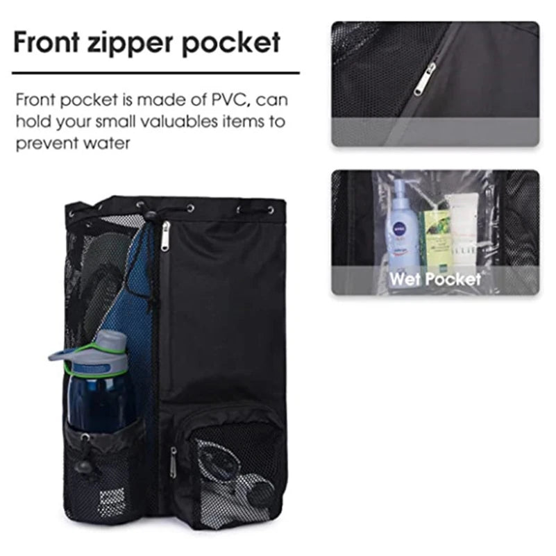 Swim Bag Mesh Drawstring Backpack with Wet Pocket Multipurpose Beach Backpack for Swimming, Gym, and Workout Gear