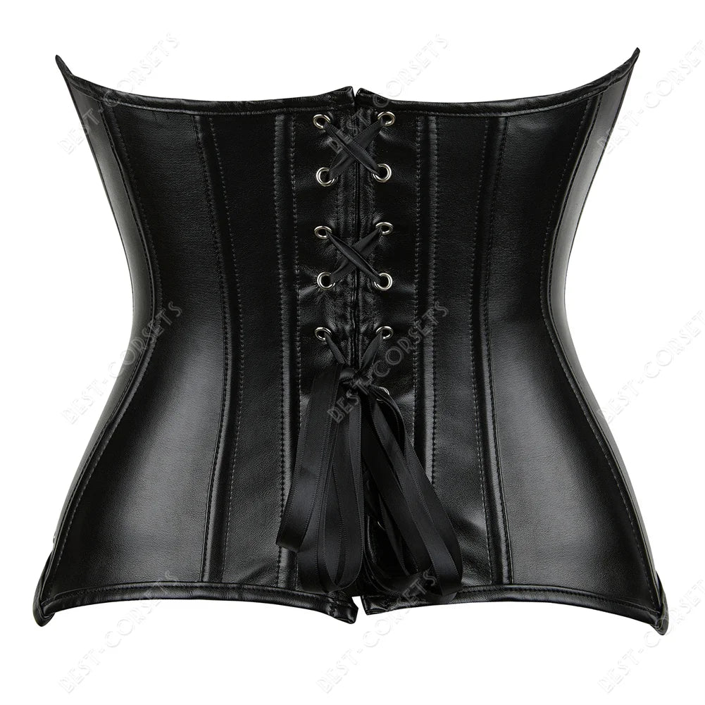 Gothic Corset Top with Garters Faux Leather Steampunk Corset Bustier Zipper Plus Size Black Red Bodices and Corsets for Women