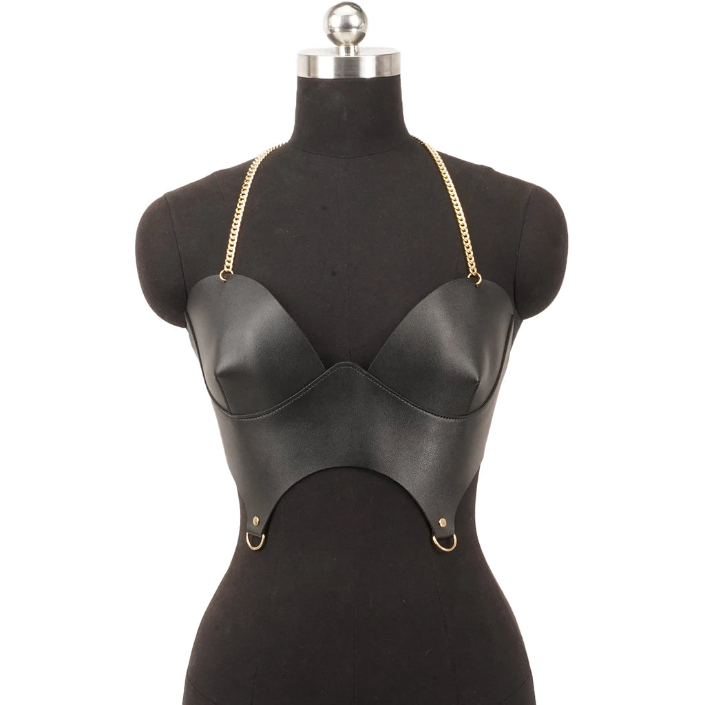 Punk Gothic Black PU Adjustable Corset Bustier Top For Women Street Decor For Rave Club Festival Party Daily Outfit