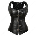 Women Corset Bustier Steampunk Zipper Corset Top Black Leather Corset With Straps
