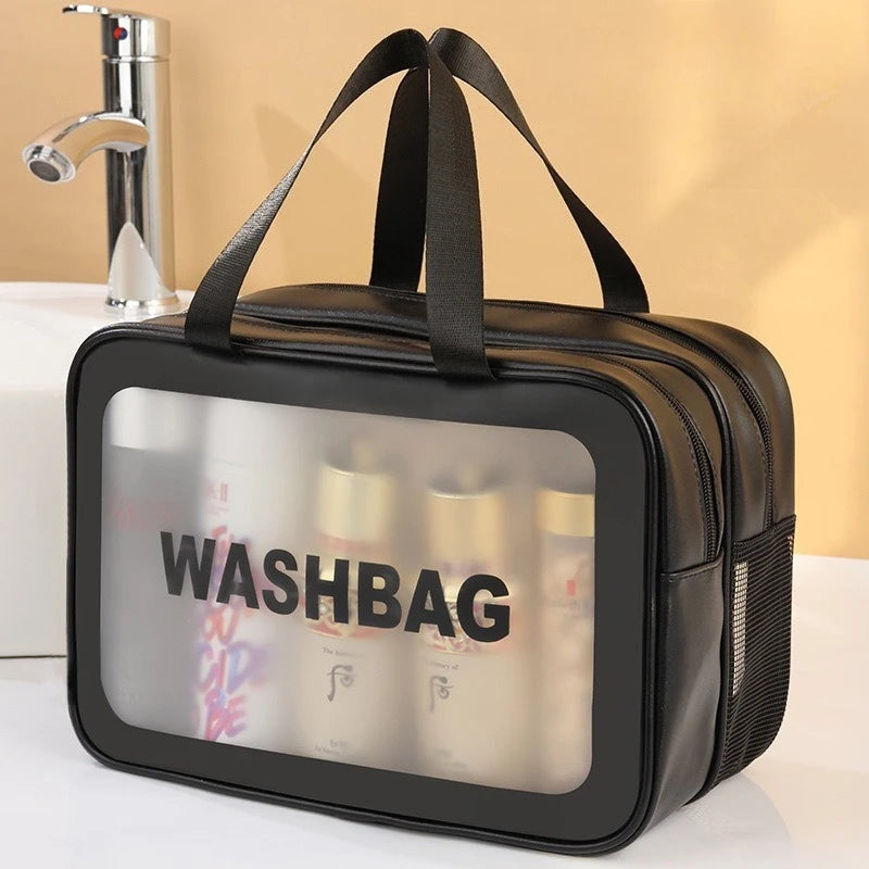 Toiletry Bag Large Capacity Waterproof Frosted PU Double Layer Wet Dry Separation Travel Bath Cosmetic Storage Daily Organizer