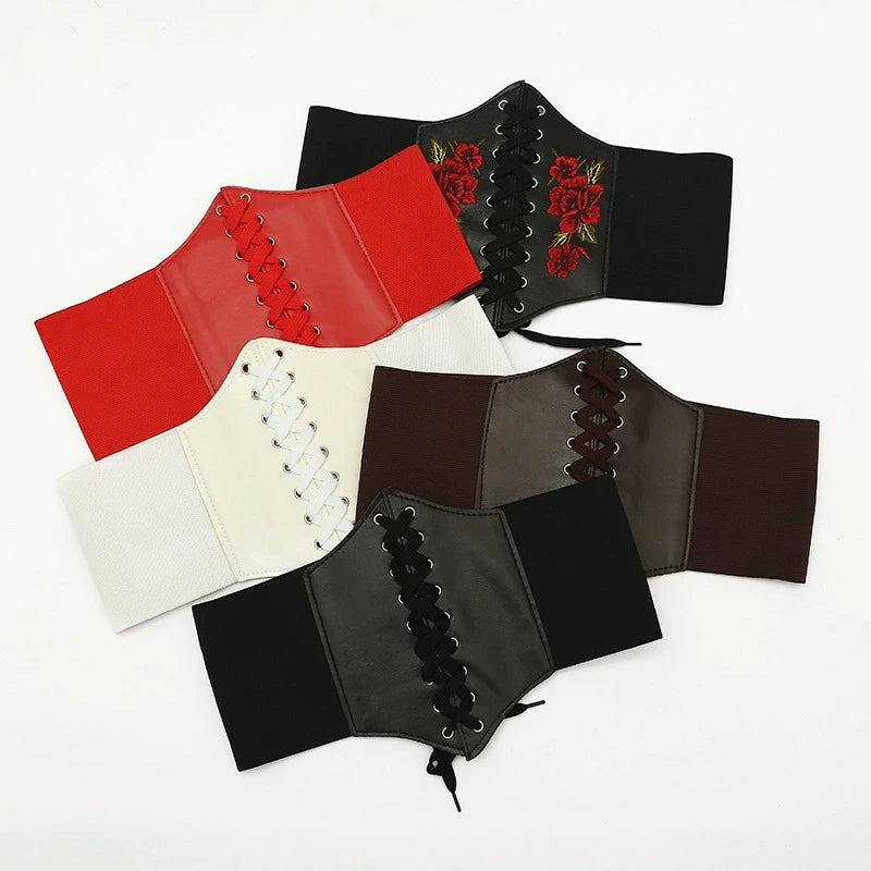 Corset Women Punk Black Wide Belt Leather Slimming Body Belts For Women Cummerbunds Elastic High Waist Belt Female Dress Corsets