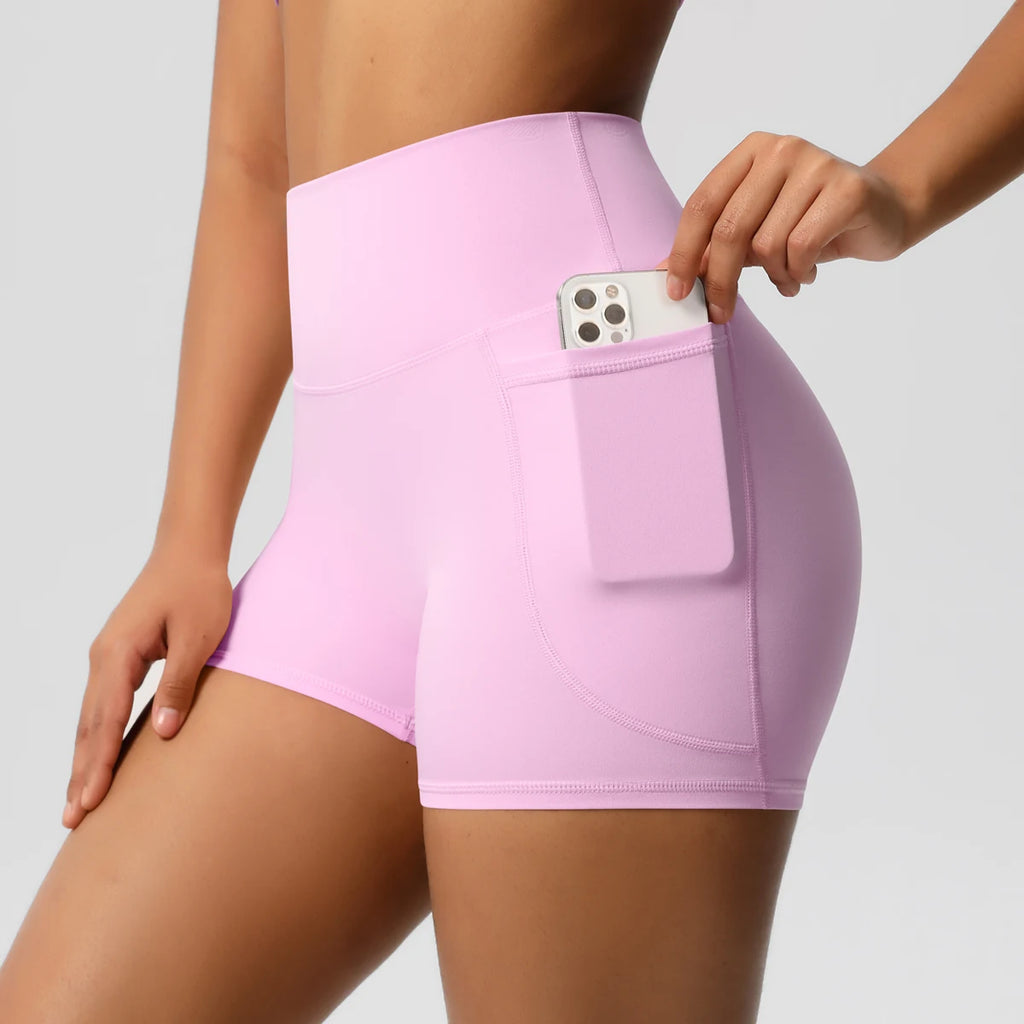 Women Sports Short With PocketedYoga Legging Shorts Squat Proof High Waist Fitness Tight Shorts Quick Drying Cycling Workout Gym