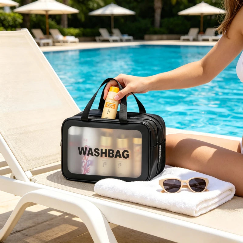 Toiletry Bag Large Capacity Waterproof Frosted PU Double Layer Wet Dry Separation Travel Bath Cosmetic Storage Daily Organizer