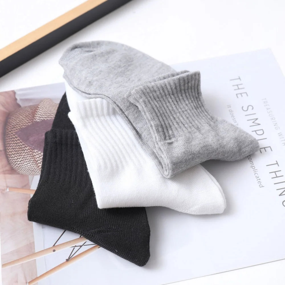 10 Pairs of Men's Mid-Calf Socks Cotton Socks for All Seasons, Solid Color and Versatile