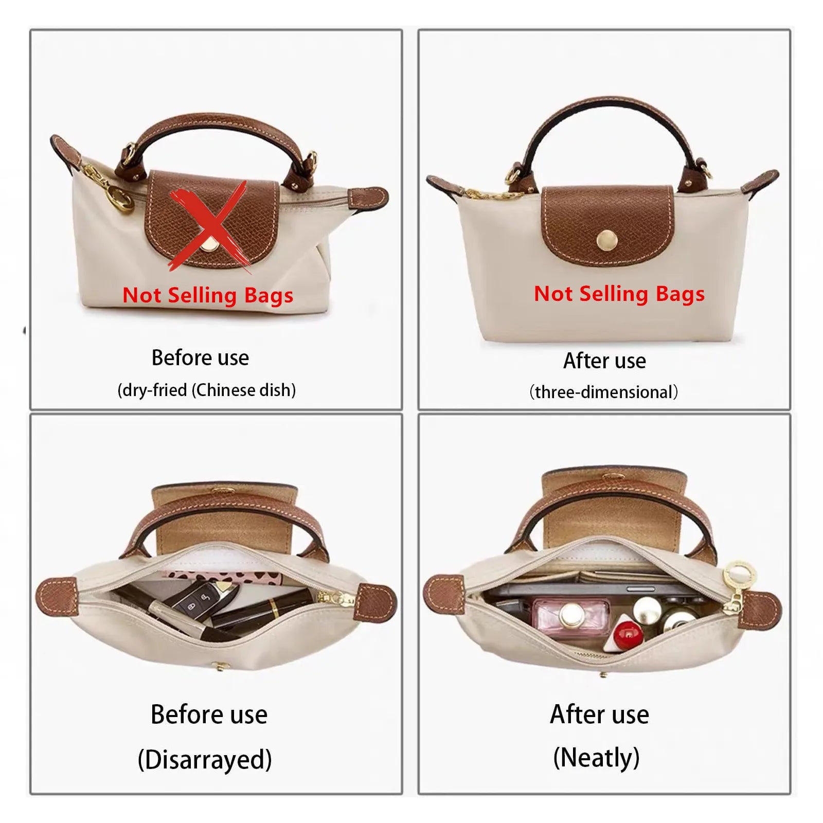 Bag Organizer for Longchamp Small Tote Bag Timid Bag Storage & Finishing Inner Bag Liner Handbags Insert Organizer Fit Mini Size