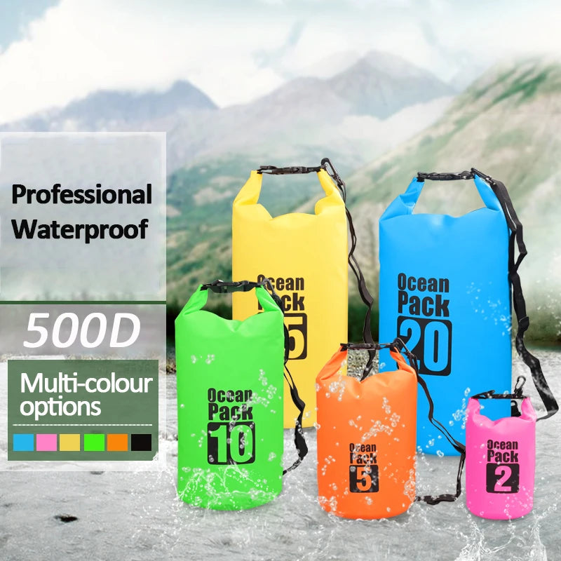 500D Waterproof Swimming Bag Dry Sack 2/5/10/15/20/30L Waterproof Floating Dry Gear Bags For Boating Fishing Rafting Swimming