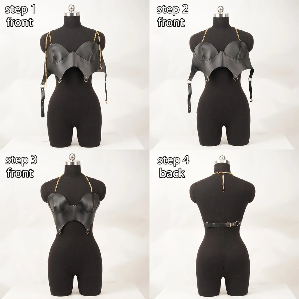 Punk Gothic Black PU Adjustable Corset Bustier Top For Women Street Decor For Rave Club Festival Party Daily Outfit