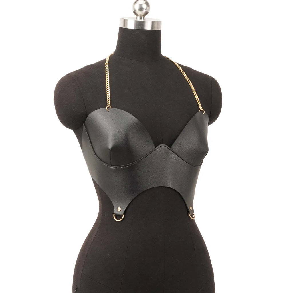 Punk Gothic Black PU Adjustable Corset Bustier Top For Women Street Decor For Rave Club Festival Party Daily Outfit