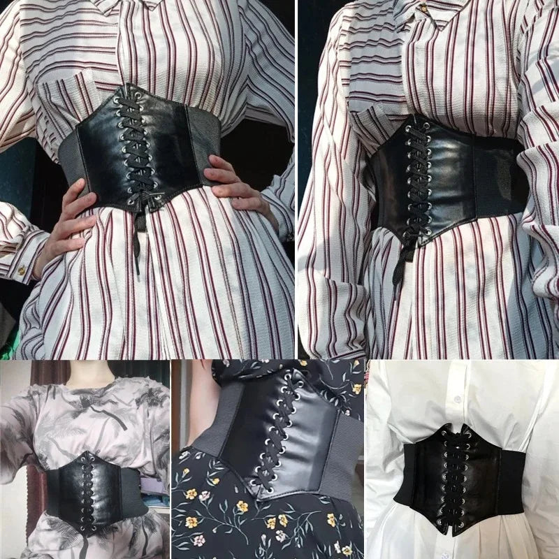 Corset Women Punk Black Wide Belt Leather Slimming Body Belts For Women Cummerbunds Elastic High Waist Belt Female Dress Corsets