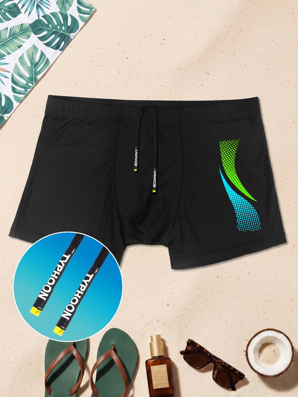 Sporty Patterned Swim Shorts for Men, Fast-Drying Snug Design Swimwear, Perfect for Swimming, Volleyball, and Running
