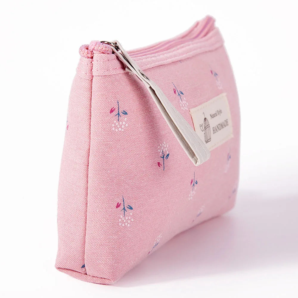 Large Capacity Canvas Waterproof Makeup Bag Ins Floral Portable For Women Girls Pencil Case Toiletry Organizer Storage Bag