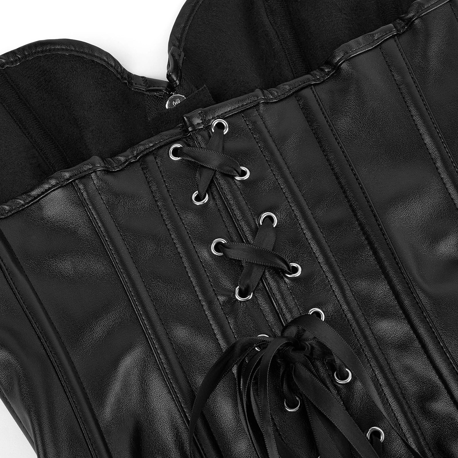 Gothic Corset Top with Garters Faux Leather Steampunk Corset Bustier Zipper Plus Size Black Red Bodices and Corsets for Women