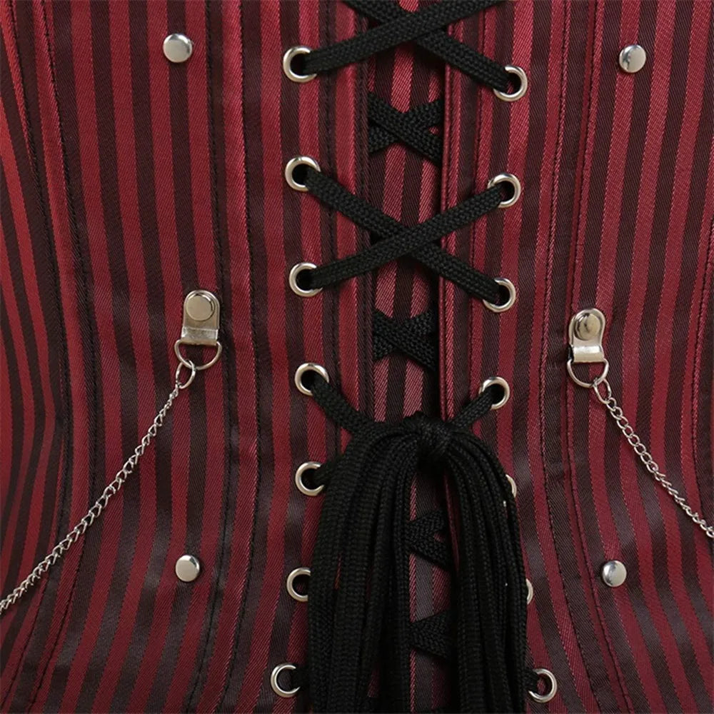 Women's Corset Camisole Sexy Lace Low Cut Zipper Punk Rock Style Cosplay Gothic Clothing Body Shaping Slimming Red Striped Top