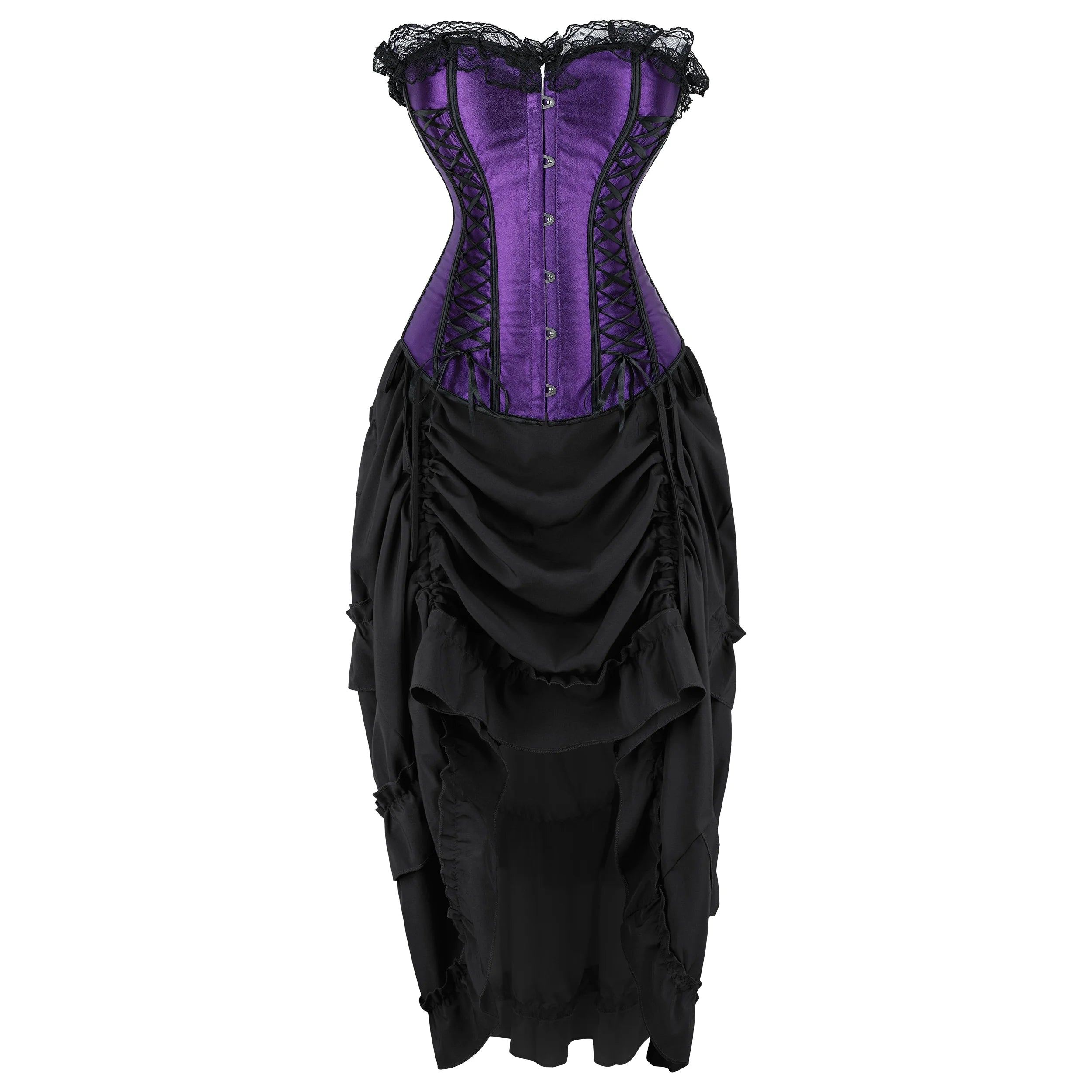 Gothic Corset Dress Sexy Satin Lace Up Corset Steampunk Corset With Dress Cosplay Club Purple