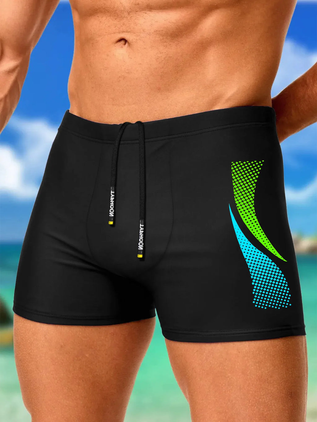 Sporty Patterned Swim Shorts for Men, Fast-Drying Snug Design Swimwear, Perfect for Swimming, Volleyball, and Running