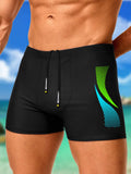 Sporty Patterned Swim Shorts for Men, Fast-Drying Snug Design Swimwear, Perfect for Swimming, Volleyball, and Running