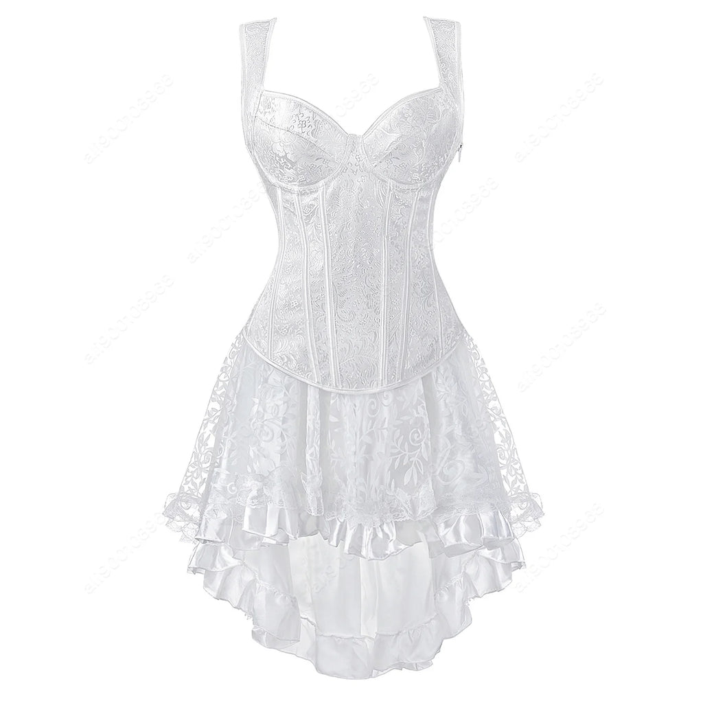Gothic Corset Dress Women Black Corset with Straps Lace Skirt Burlesque Costume Steampunk Corset Top XS-7XL Plus Size