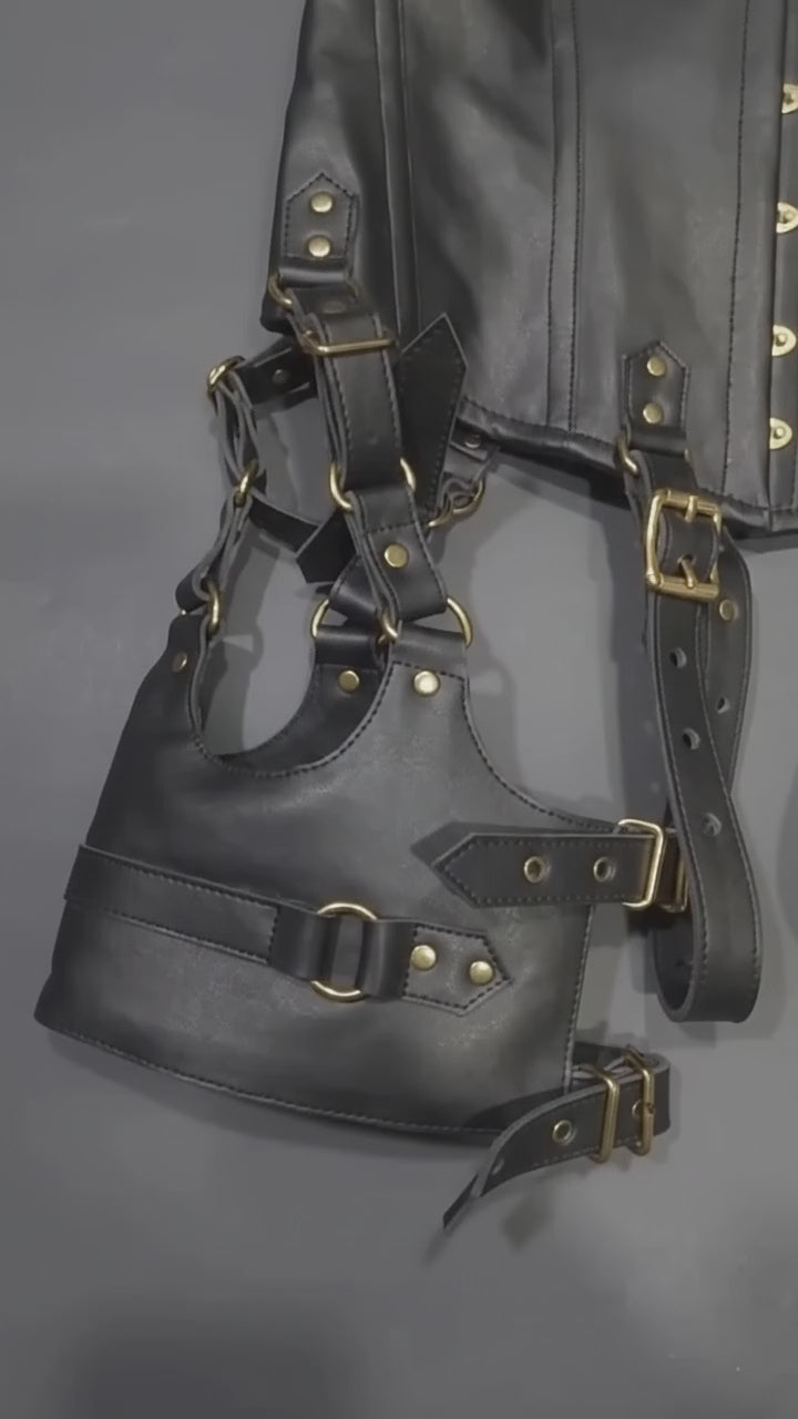 Women’s Leather Corset Harness Bodysuit Gothic Buckle Bustier Steampunk Fetish