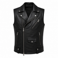 Men's Black Genuine Leather Biker Vest