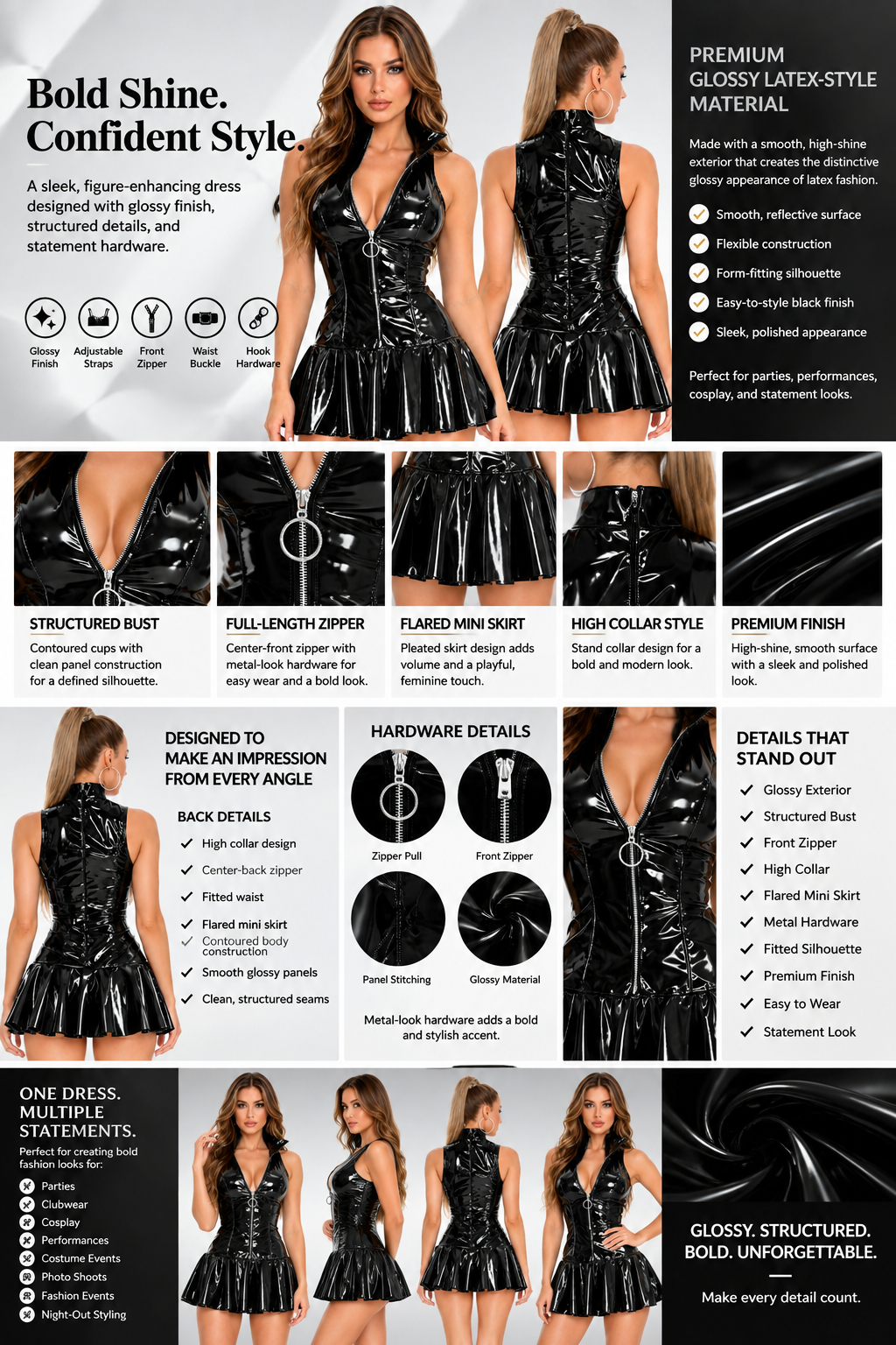 Latex Half Zip Dress