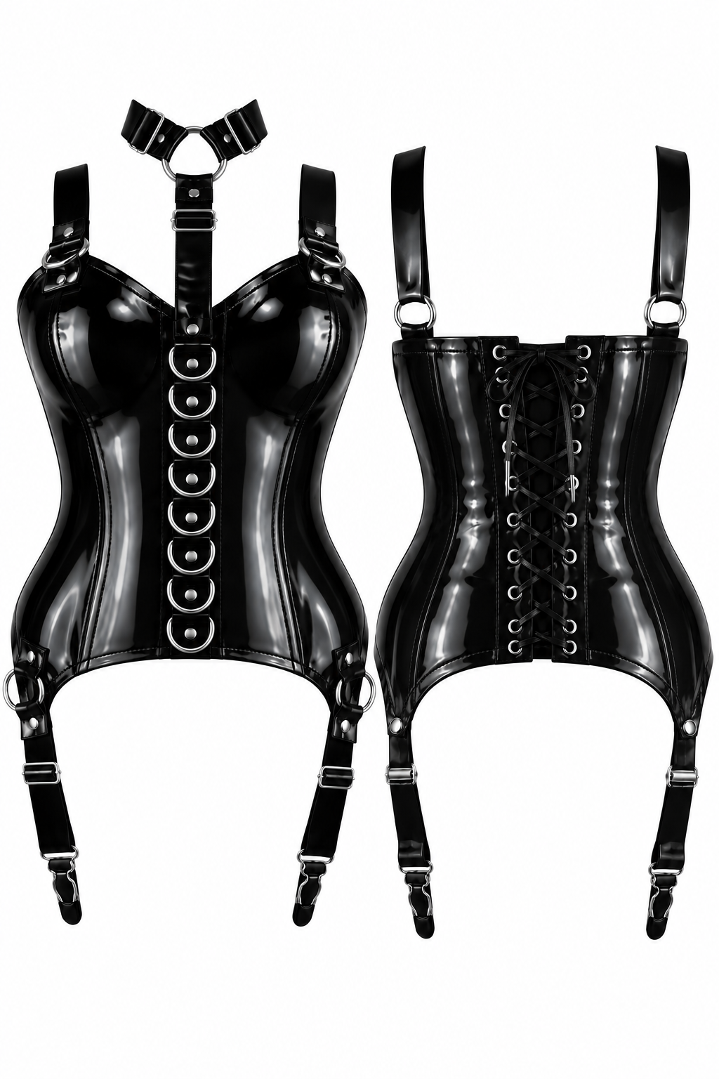 PVC Gloss OverBust Corset Harness Bodysuit Gothic Buckle Bustier Steampunk Fetish