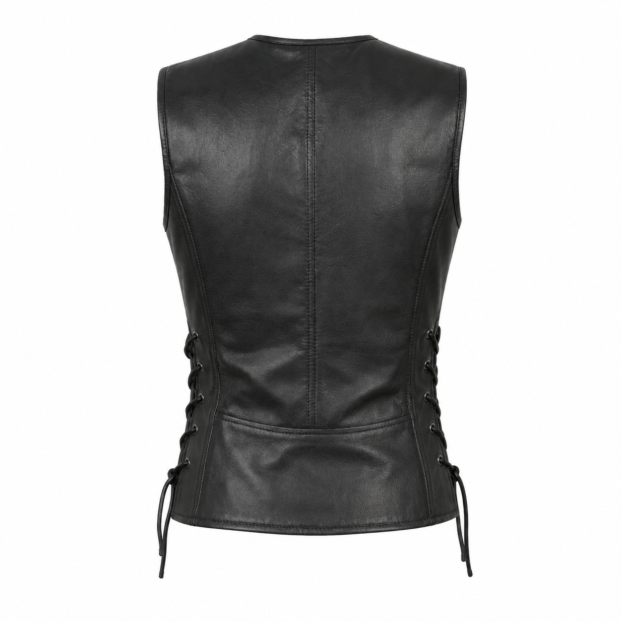 Women’s Black Genuine Leather Biker Vest, Lace Up Sides Slim Fit Vest