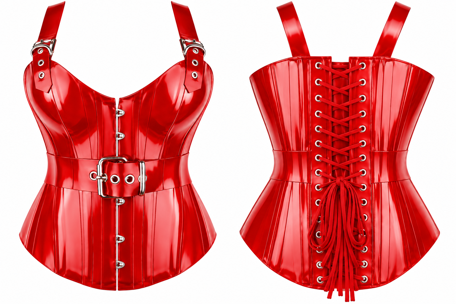 PVC Leather Corset – Front Hooks OverBust Waist Shaper