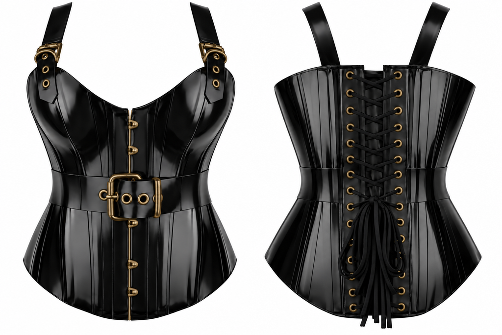 PVC Leather Corset – Front Hooks OverBust Waist Shaper
