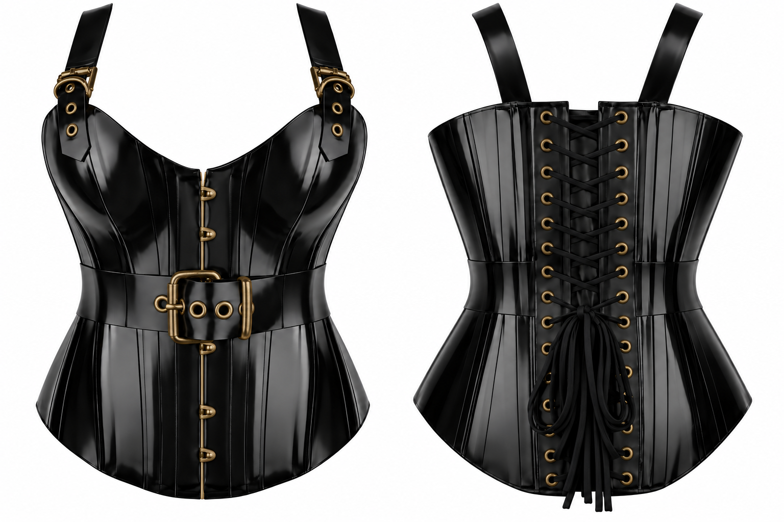 PVC Leather Corset – Front Hooks OverBust Waist Shaper