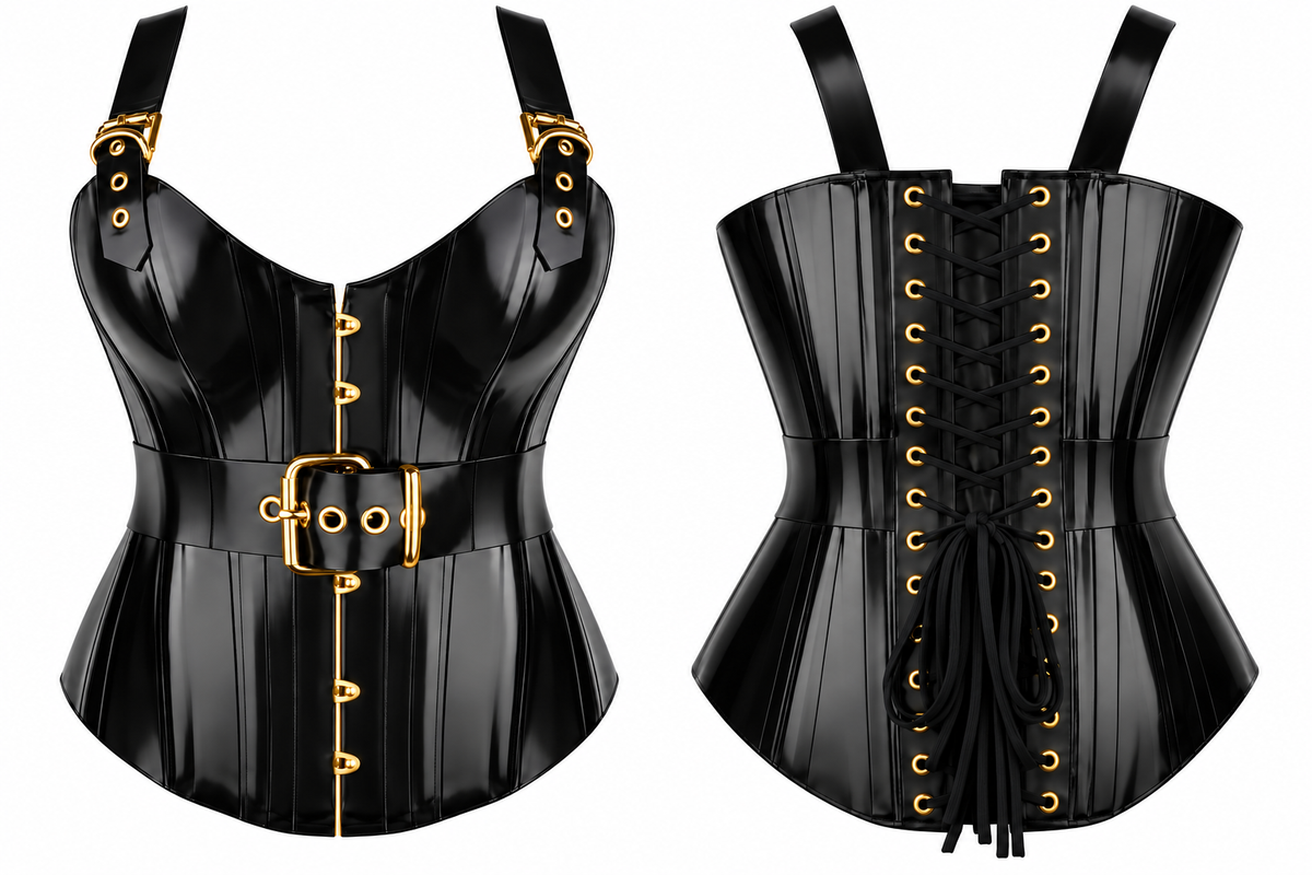 PVC Leather Corset – Front Hooks OverBust Waist Shaper