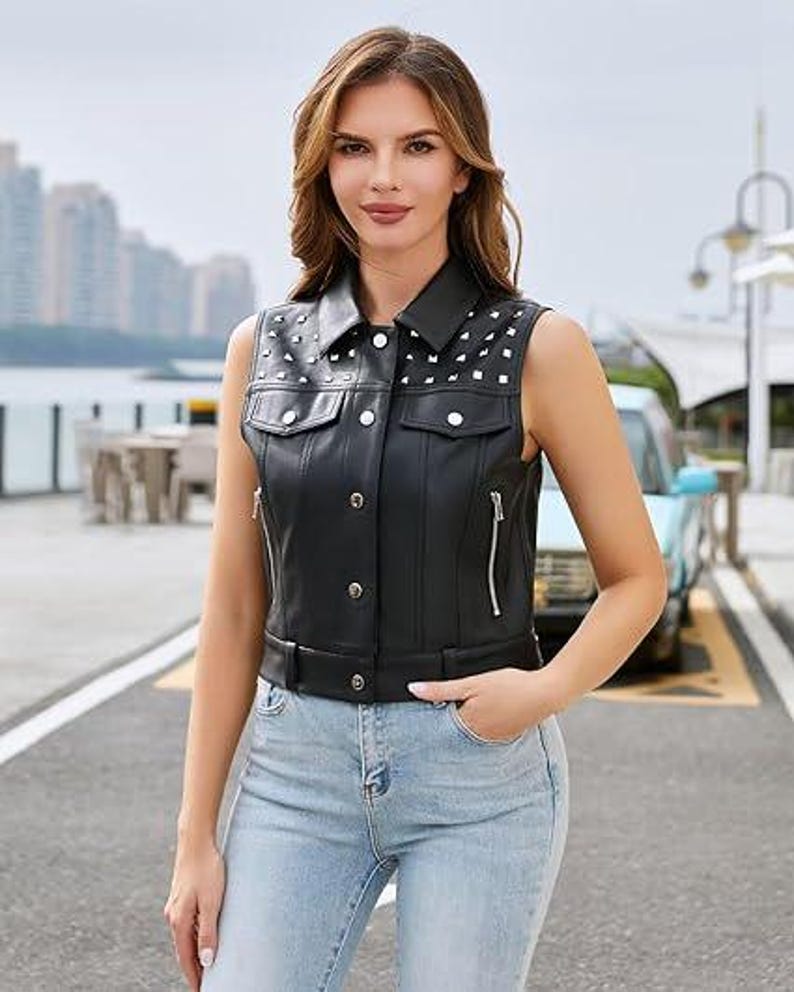 Handmade Women’s  Leather Vest Slim Fit