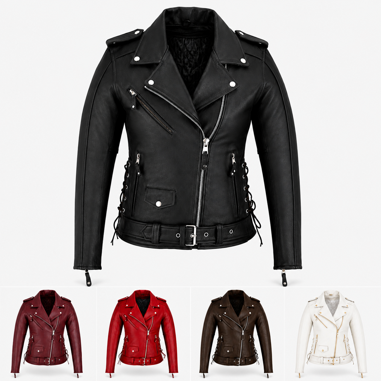 Women's Motorcycle Premium Cow Hide Thick Leather Jacket Zip Out Liner-USA