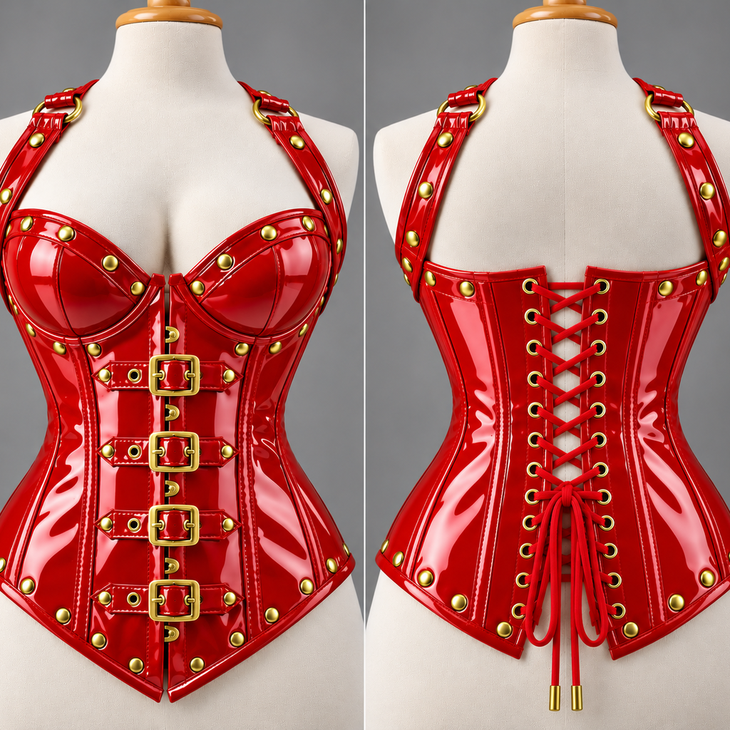 PVC Leather Corset – Front Hooks OverBust Waist Shaper