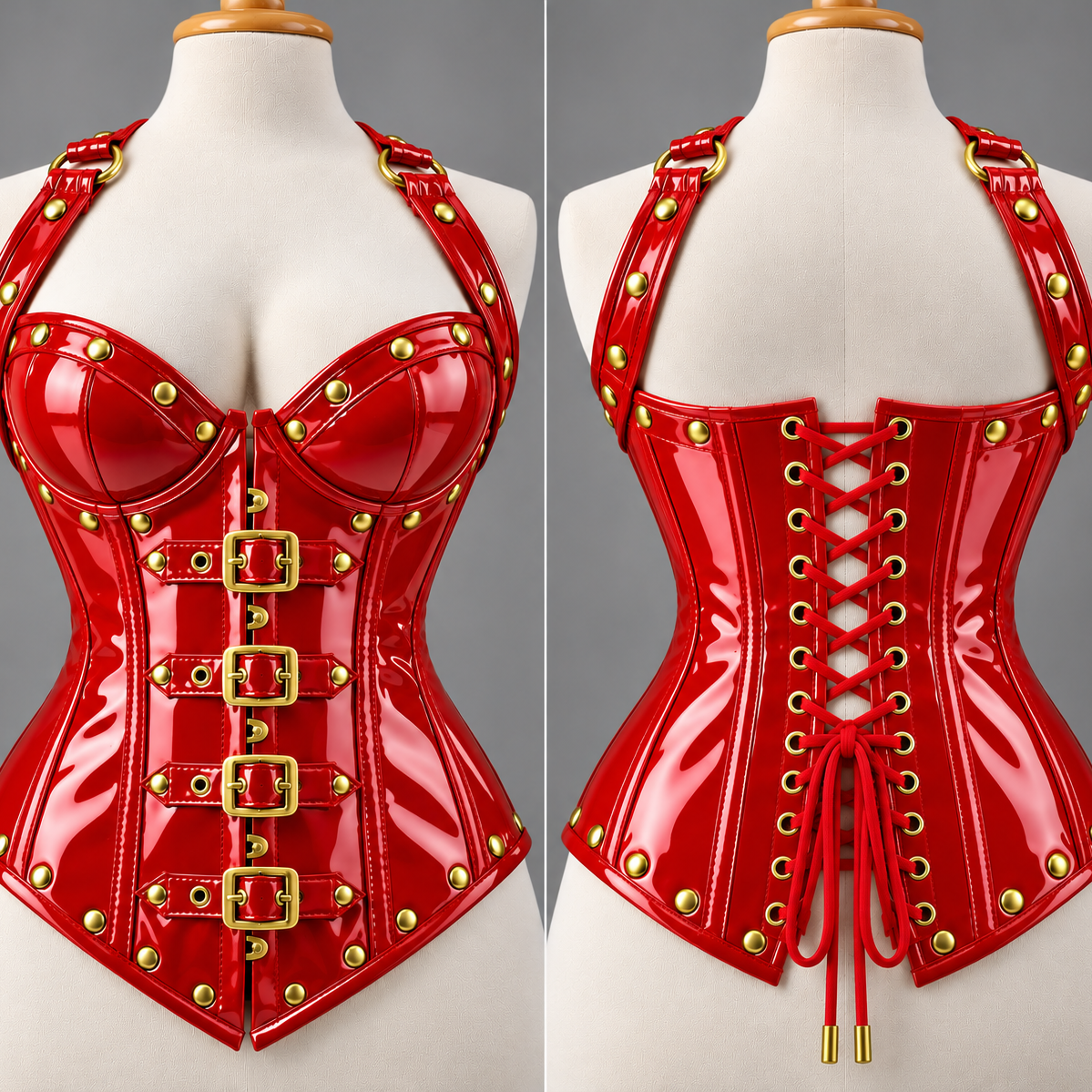PVC Leather Corset – Front Hooks OverBust Waist Shaper