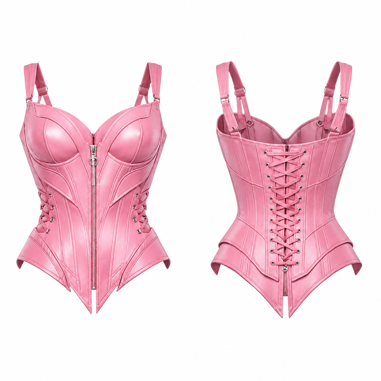 Leather Corset – Front Zip & Lace Back Waist Shaper-USA Pattern